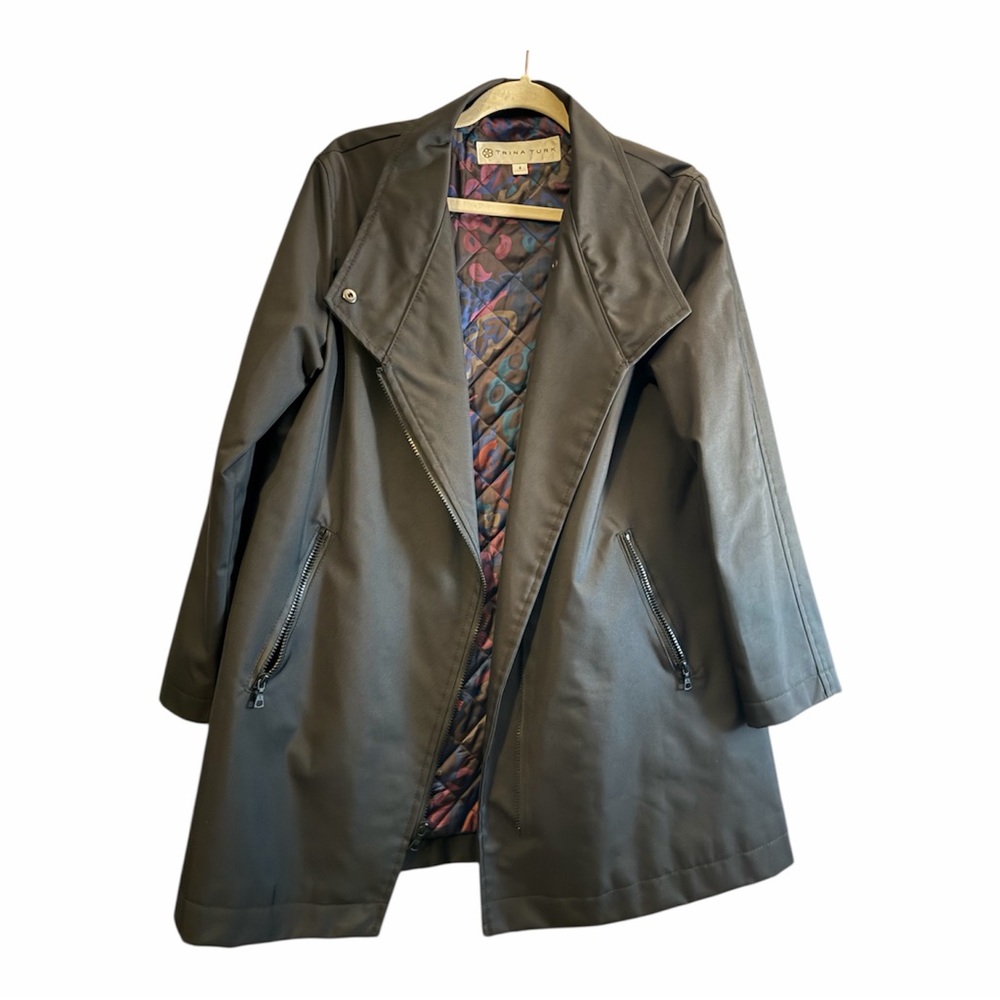 Trina Turk Asymmetrical Quilted Nylon Waterproof Winter Coat Black size 8